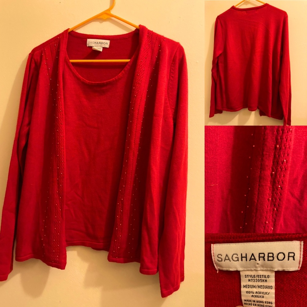 Sag Harbor Women’s Long Sleeve Blouse Red Medium